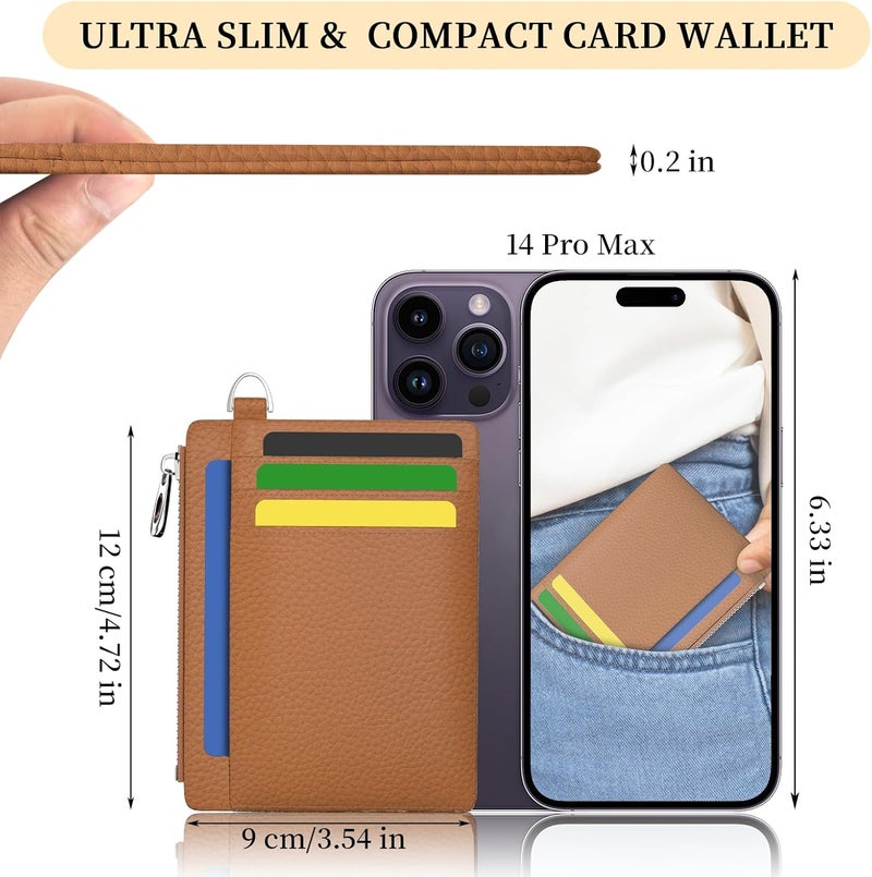 Hancynir Minimalist Small Wallet Women Credit Card Holder, RFID Blocking Slim Mini Card Wallets Cute Front Pocket PU Leather Card Case Thin Travel Zipper Coin Cash for Ladies Men Wallet Gifts Brown - Image 2